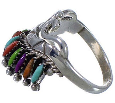 Silver And Multicolor Needlepoint Ring Size 6-3/4 PX43577
